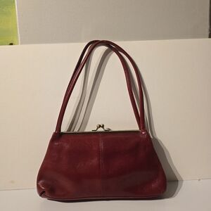 HOBO International Red Leather Kiss-Lock Tote Vintage 12x6x3 8" Drop